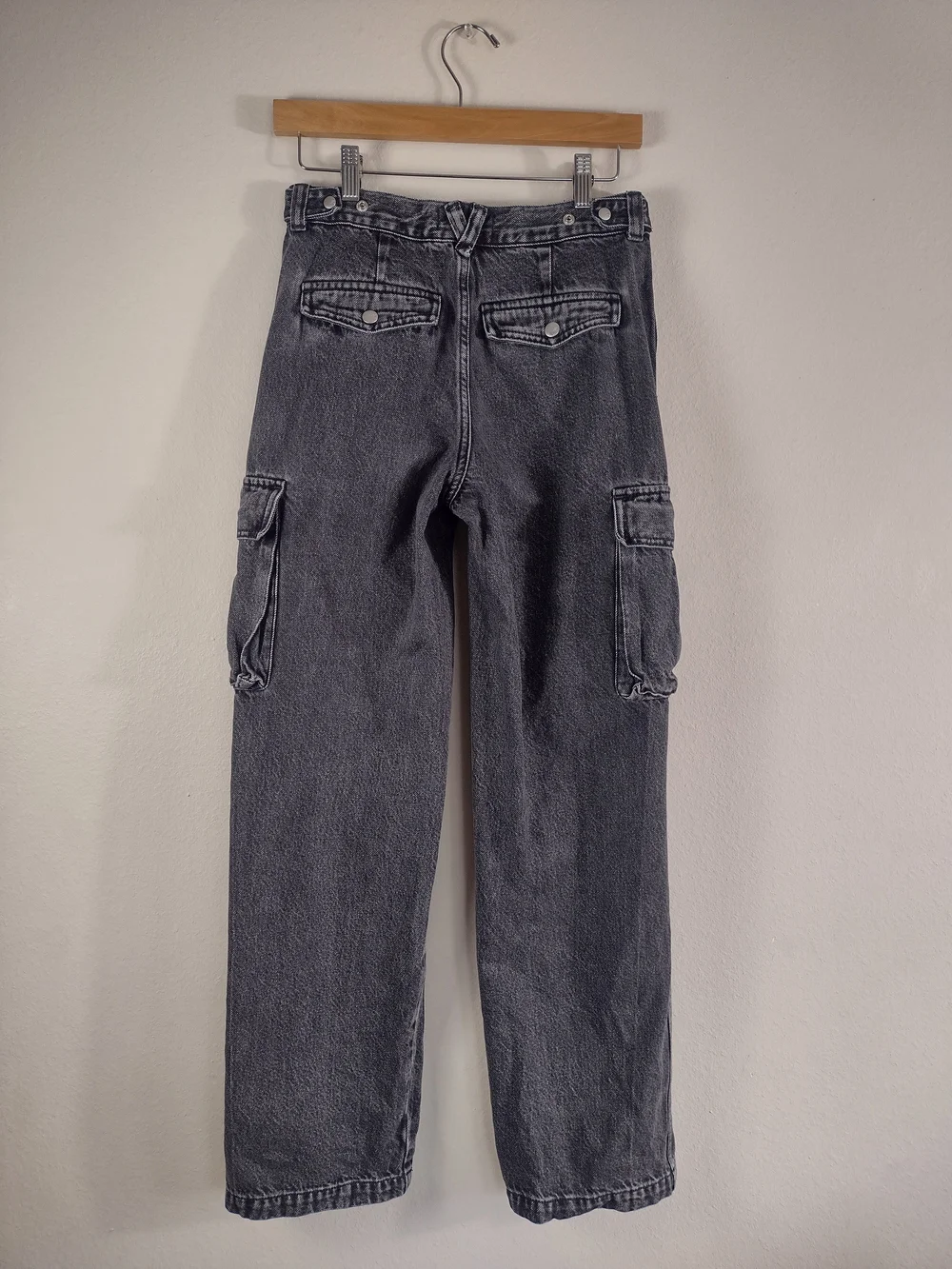 Madewell Washed Black Low Slung Cargo Washed Straight Leg Jeans Size 24